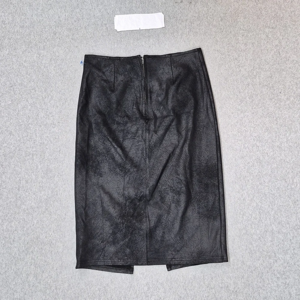 Free People Women Skirt S Black Whitney Vegan Pencil Faux Suede Leather Wrap